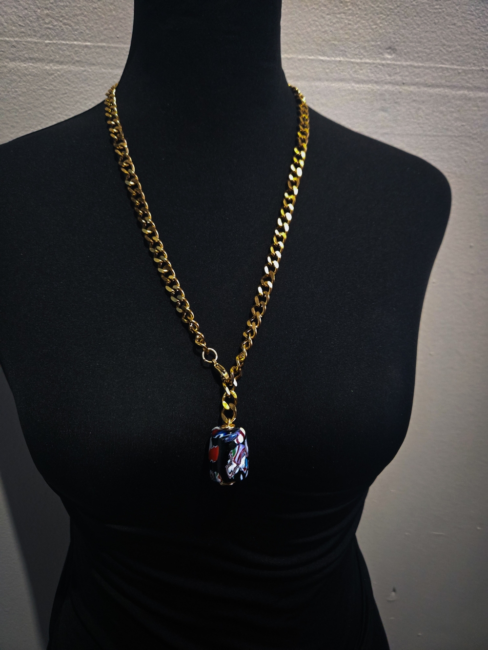 Gold‎ Chain Necklace with Multicolor Glass Pendant